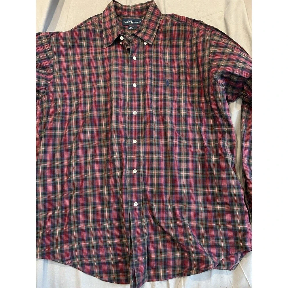 Polo Ralph Lauren Oxford Mens L Button‎ Down Classic Fit Red Plaid Blake Vintage